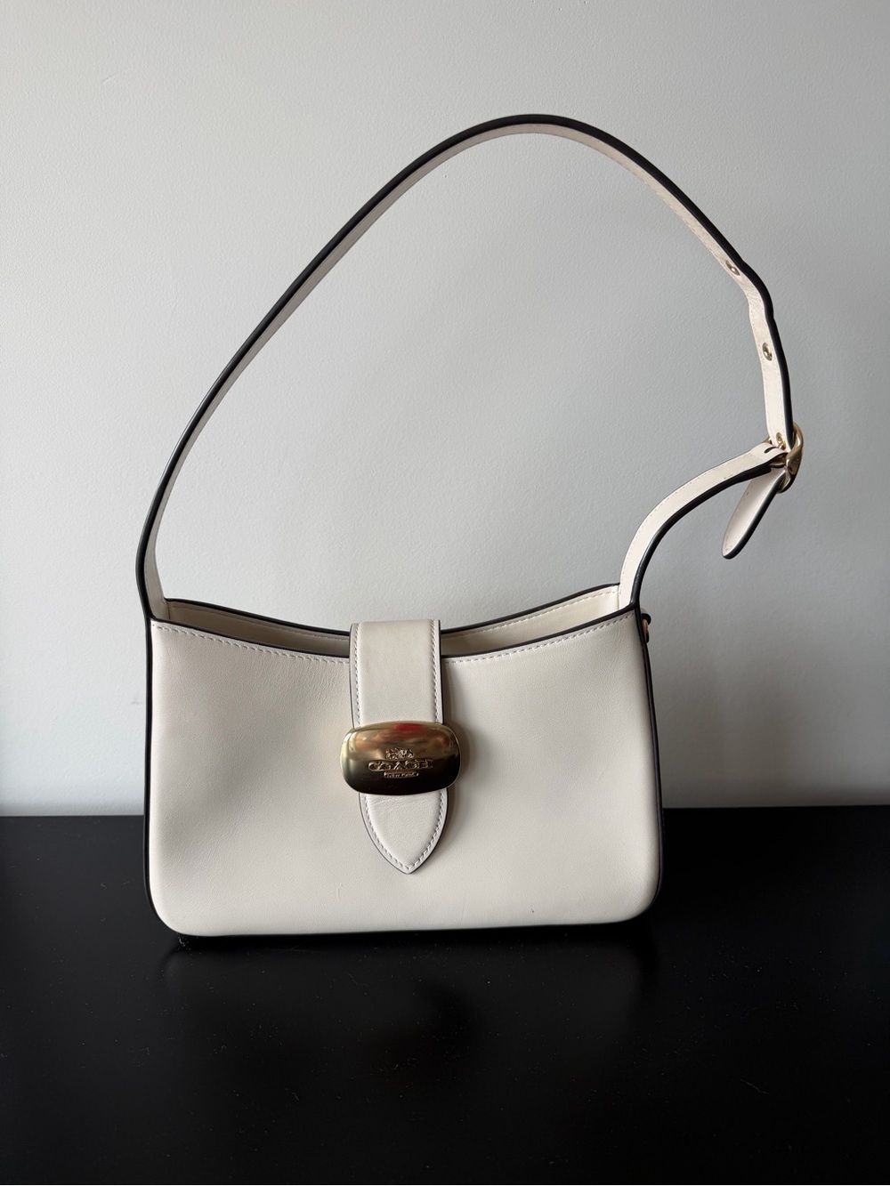 Coach Cream Leather Shoulder Bag with Gold Hardware